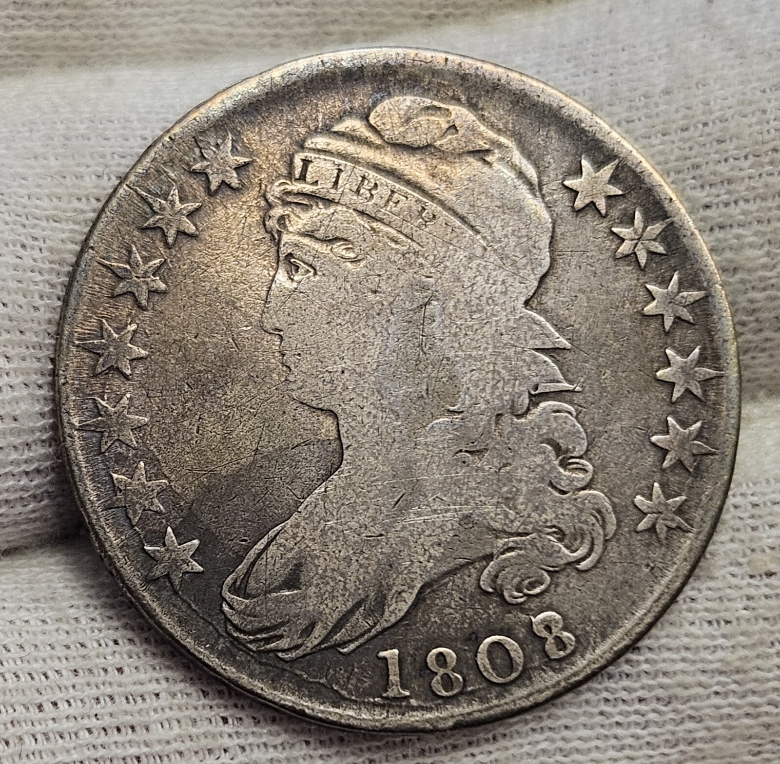 1808/7 Capped Bust Half Dollar 50. overdate 8 over 7 Circulated 