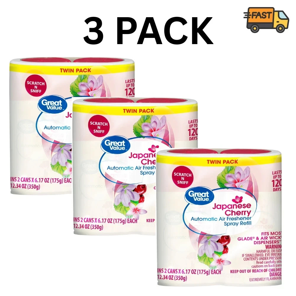 Great Value Cherry Blossom Air Freshener Spray Refill 6 Pieces 6.17 Oz