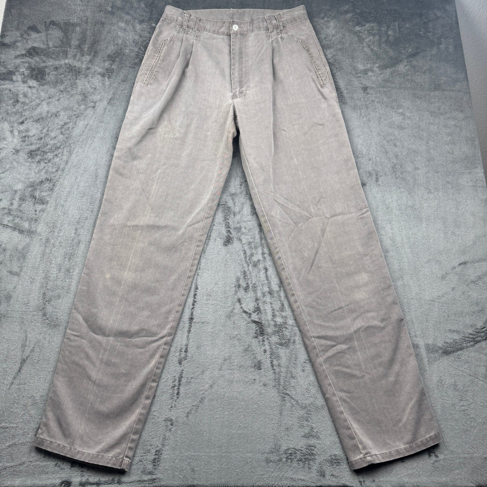 Vintage Bugle Boy USA Pants Womens 31L Brown Pleated Slash Pocket Straight Leg