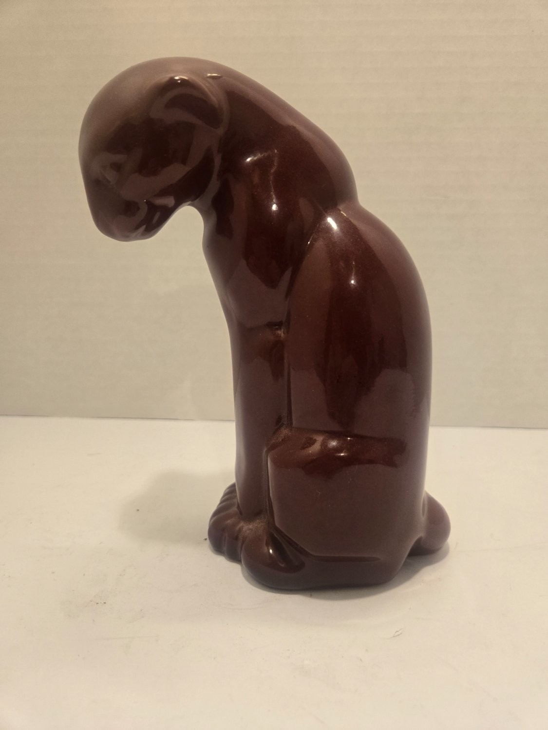 Frankoma 114 Ceramic Panther Figurine Burgundy Signed Felt Base Pads