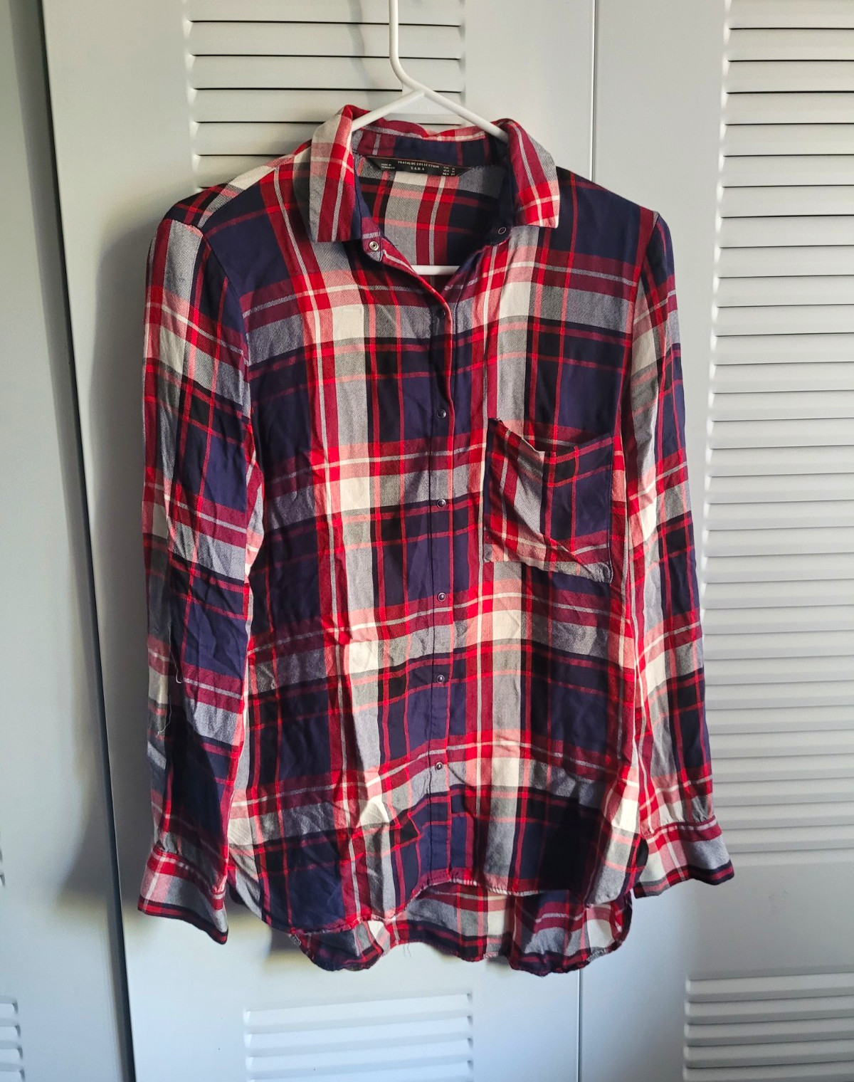 ZARA Trafaluc Plaid Long Sleeve Button-Up Shirt, Point Collar, Women\'s M