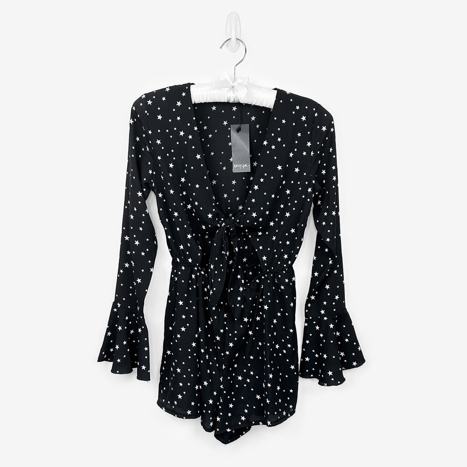 Nasty Gal You\'re Going Star Romper Size 4 Black Celestial Festival Indie Sleaze