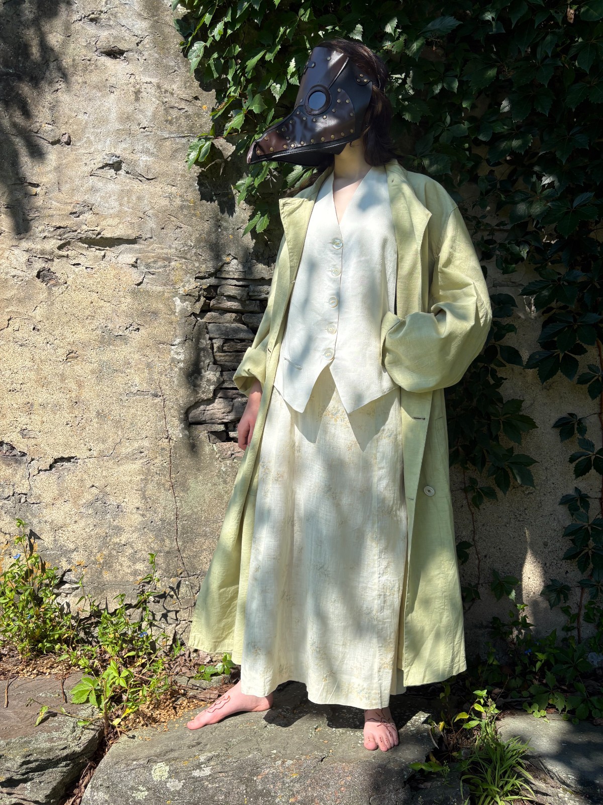 Antique VTG Edwardian Pistachio Green Linen Edwardian Motoring Car Duster Coat
