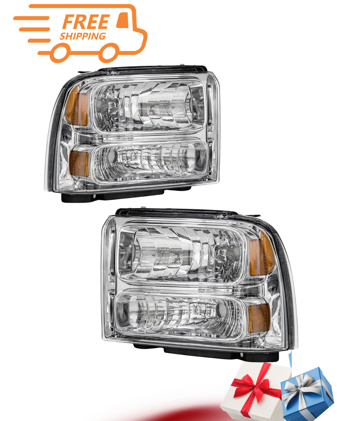 NEW Headlight Assembly 05-07 F250 F350 F450 F550 Chrome L+R Amber