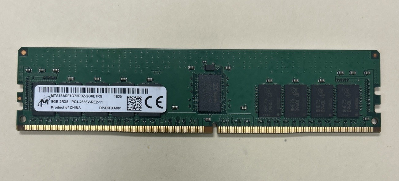 Micron 8GB 2Rx8 PC4-2666V-RE2-11 ECC REG Server Ram MTA18ASF1G72PDZ-2G6E1QK/RG Micron 8GB 2Rx8 PC4-2666V-RE2-11 ECC REG Server Ram MTA18ASF1G72PDZ-2G6E1QK/RG