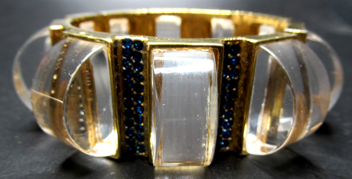 KJL KENNETH JAY LANE Amazing Clear Lucite Blue Rhinestone Vintage Bracelet