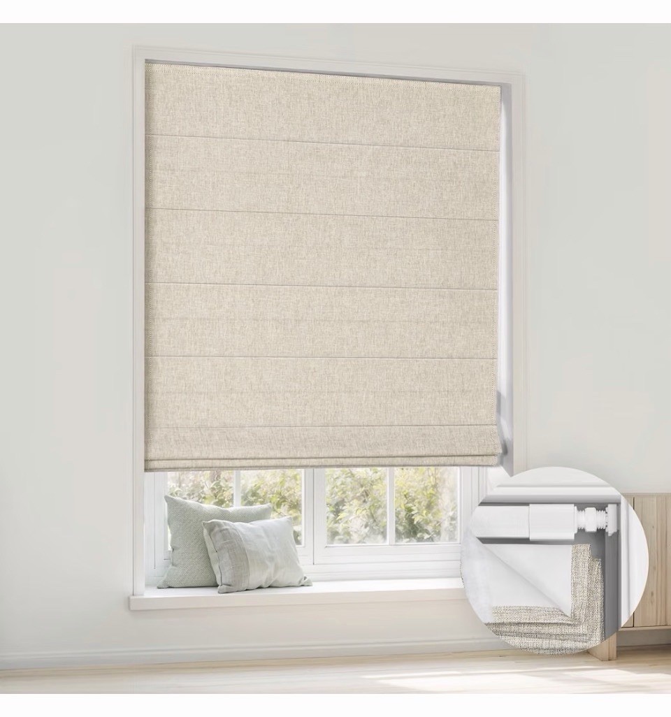 LazBlinds No Drill Cordless Roman Shade 34x64 Beige Light Blocking Thermal