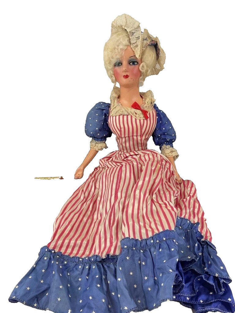 Vintage 1930s Boudoir Bed Doll Composition Patriotic Betsy Ross Miss Liberty USA