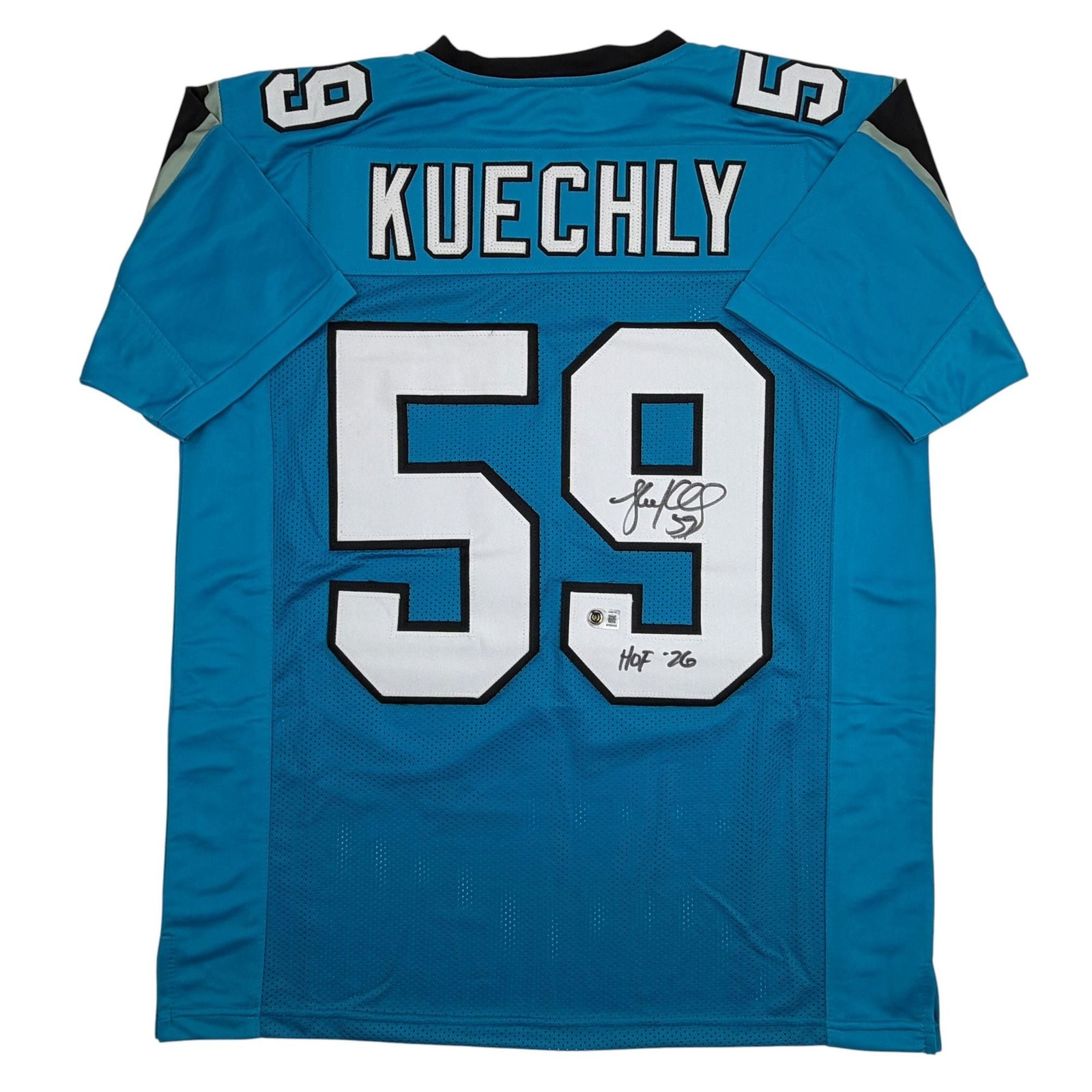 Autographed/Signed Luke Kuechly HOF 26 Carolina Blue Jersey Beckett BAS COA Autographed/Signed Luke Kuechly HOF 26 Carolina Blue Jersey Beckett BAS COA