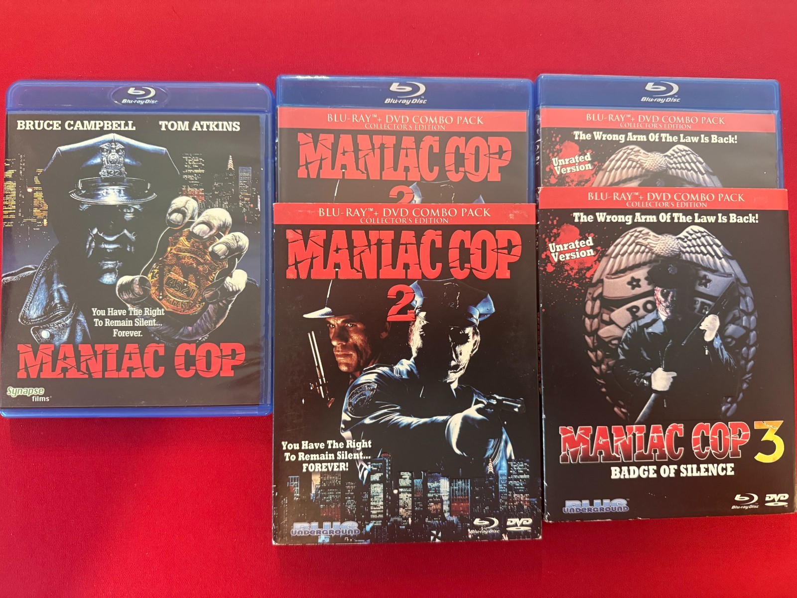 Maniac Cop Trilogy 1, 2 and 3 Blu-ray & DVD Lot w/ 2 slipcovers Maniac Cop Trilogy 1, 2 and 3 Blu-ray & DVD Lot w/ 2 slipcovers