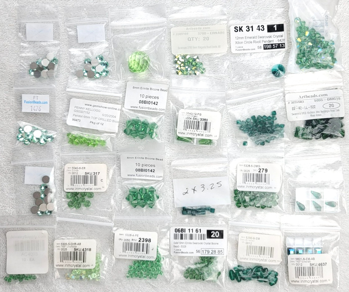 Swarovski Crystal Bead Lot Green Emerald Erinite Bicone Cube Pendant Mixed Qty