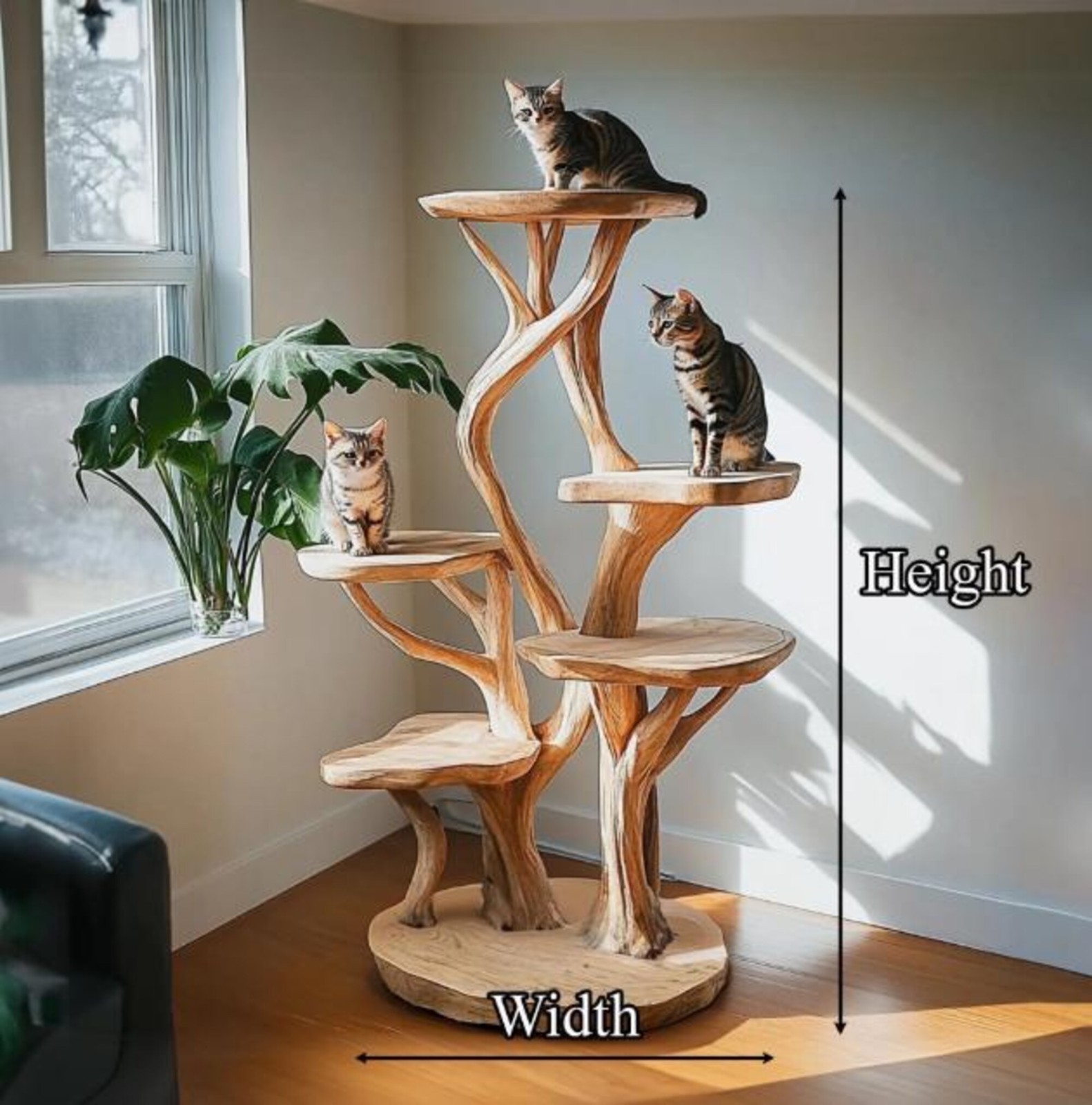 Handcrafted Wooden Cat Tree Tower, perfect for minimalist and nature-inspired ho