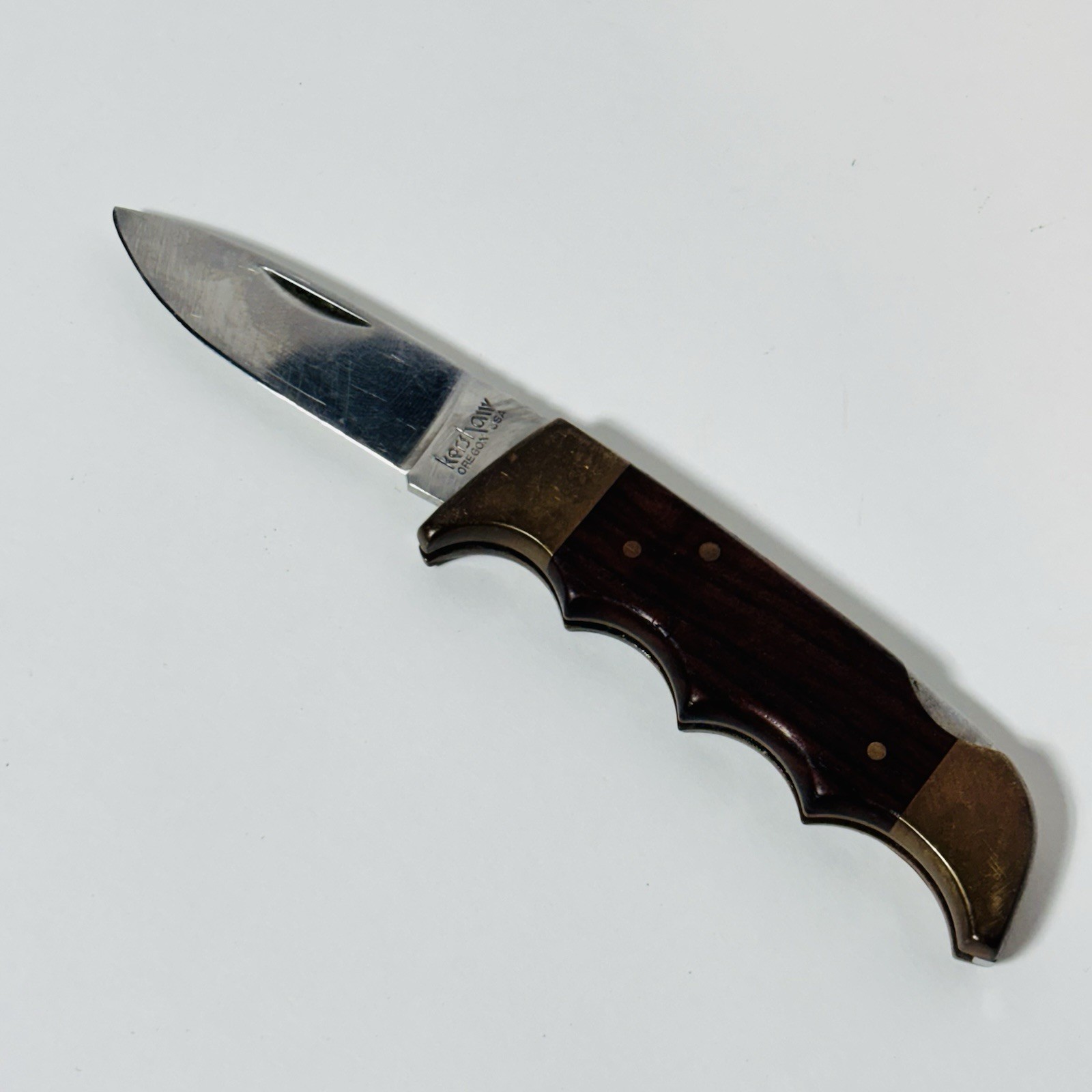 Vintage Kershaw 1040 Folding Field Knife Kai Japan Wood Brass Lockback