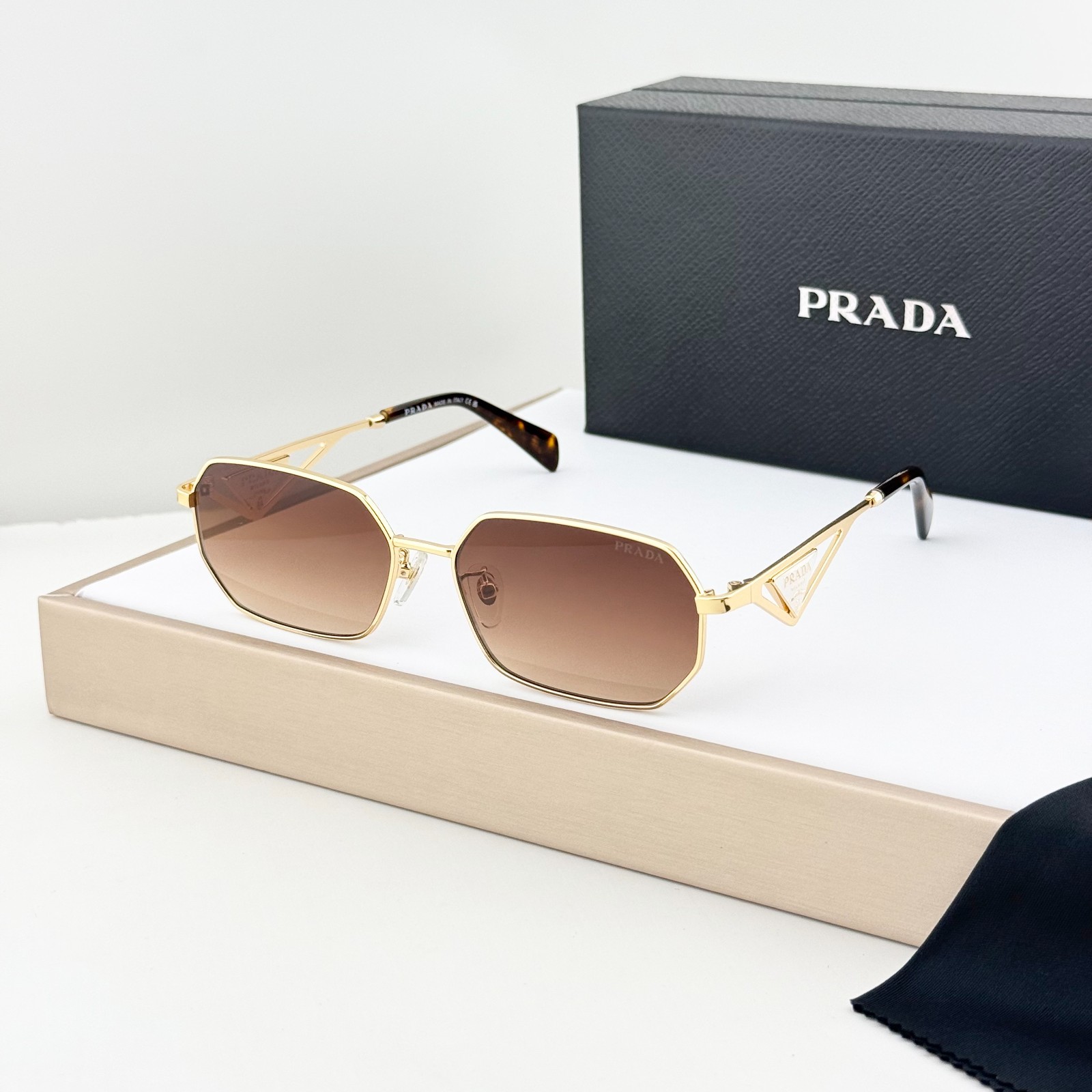 PRADA SPRA51S Irregular Sunglasses Gold Brown Lens Women Italy 58-17-140