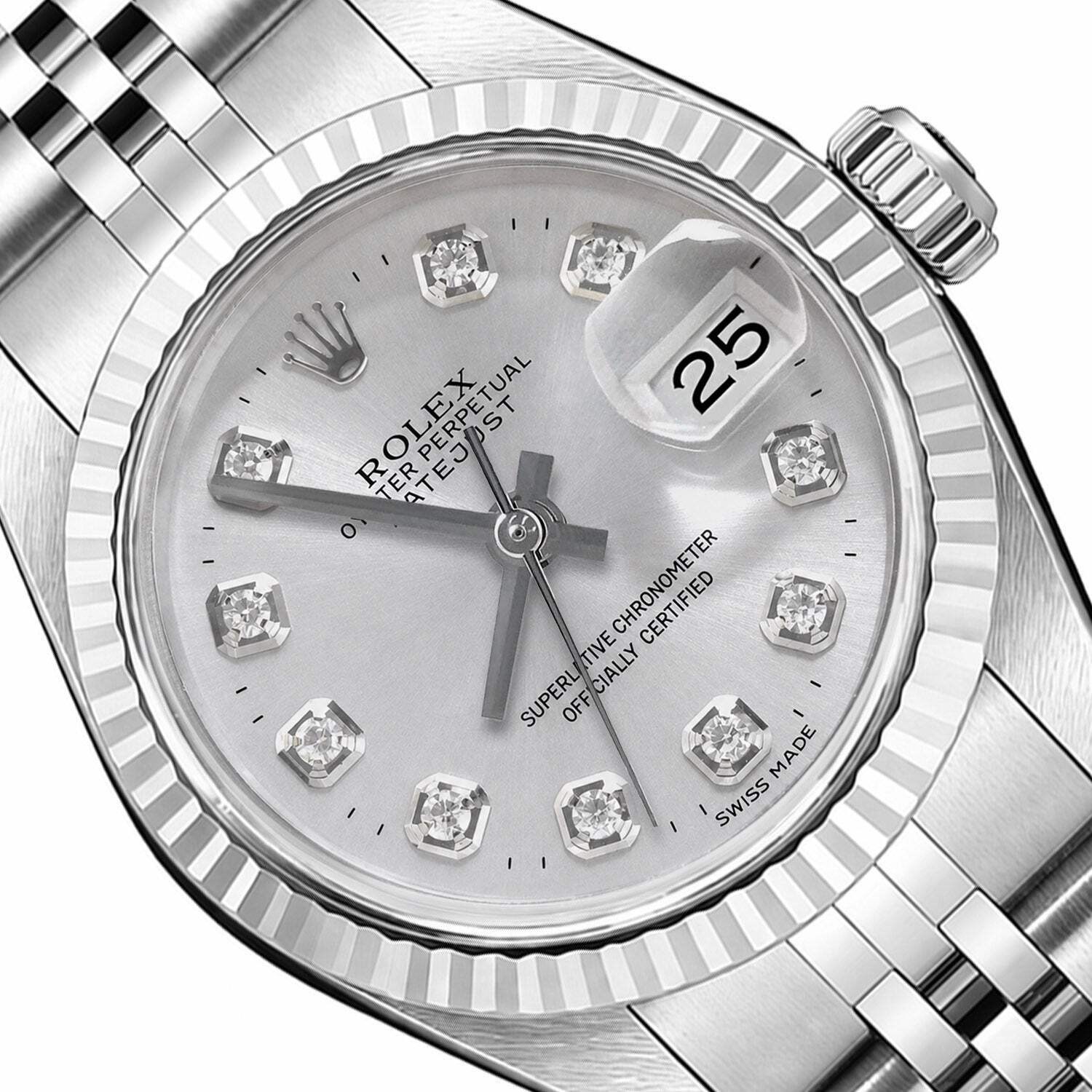 Rolex Datejust 69174 26mm Silver Dial Fluted Gold Bezel Steel Women\'s Watch