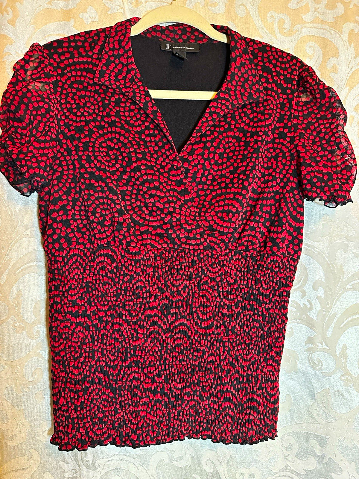 INC International Concepts Women’s M Black Red Polka Dot Sheer Chiffon Blouse INC International Concepts Women’s M Black Red Polka Dot Sheer Chiffon Blouse