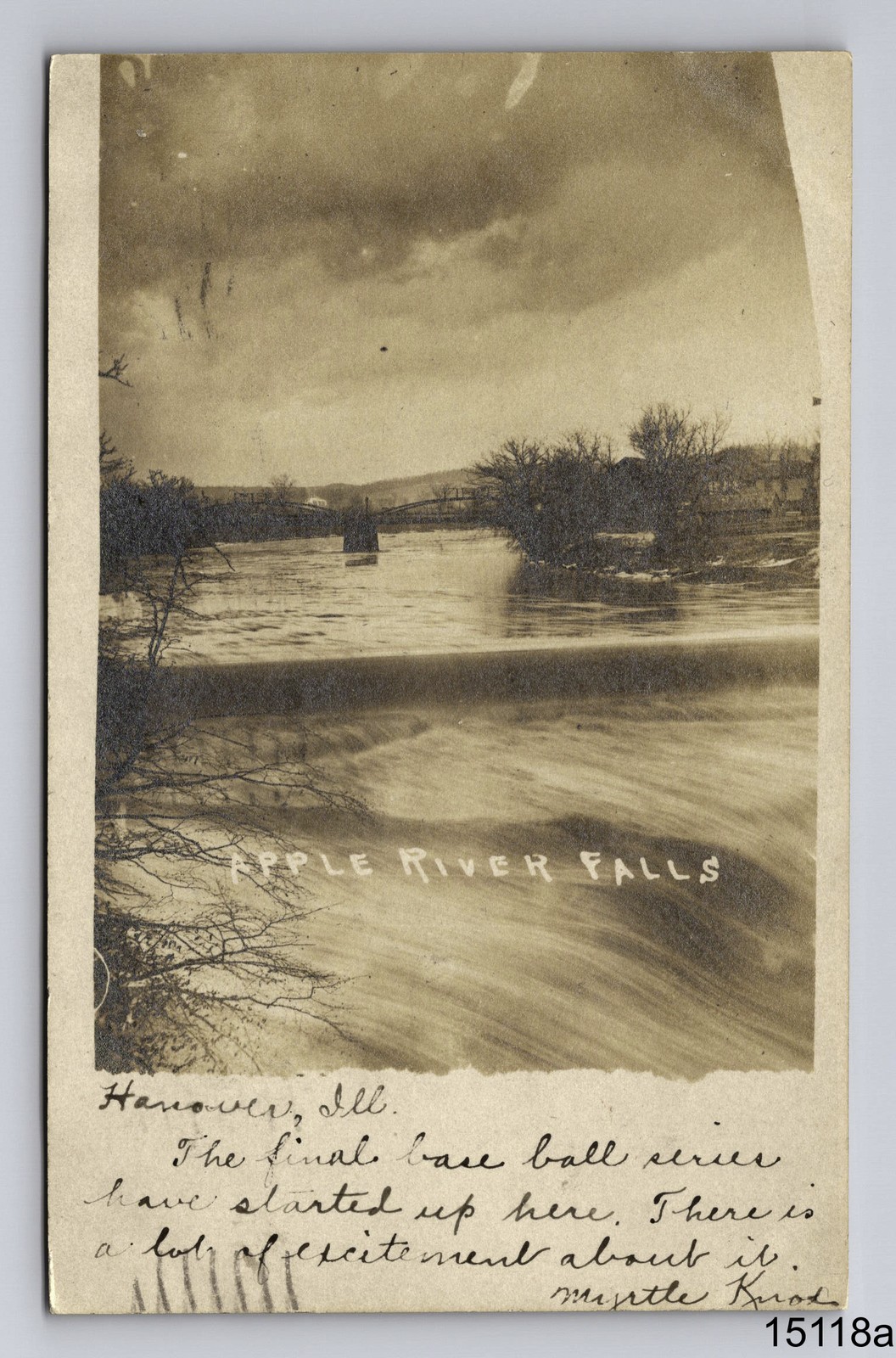 1907 RPPC Apple River Falls & Bridge Myrtle Knox Hanover Illinois IL Postcard