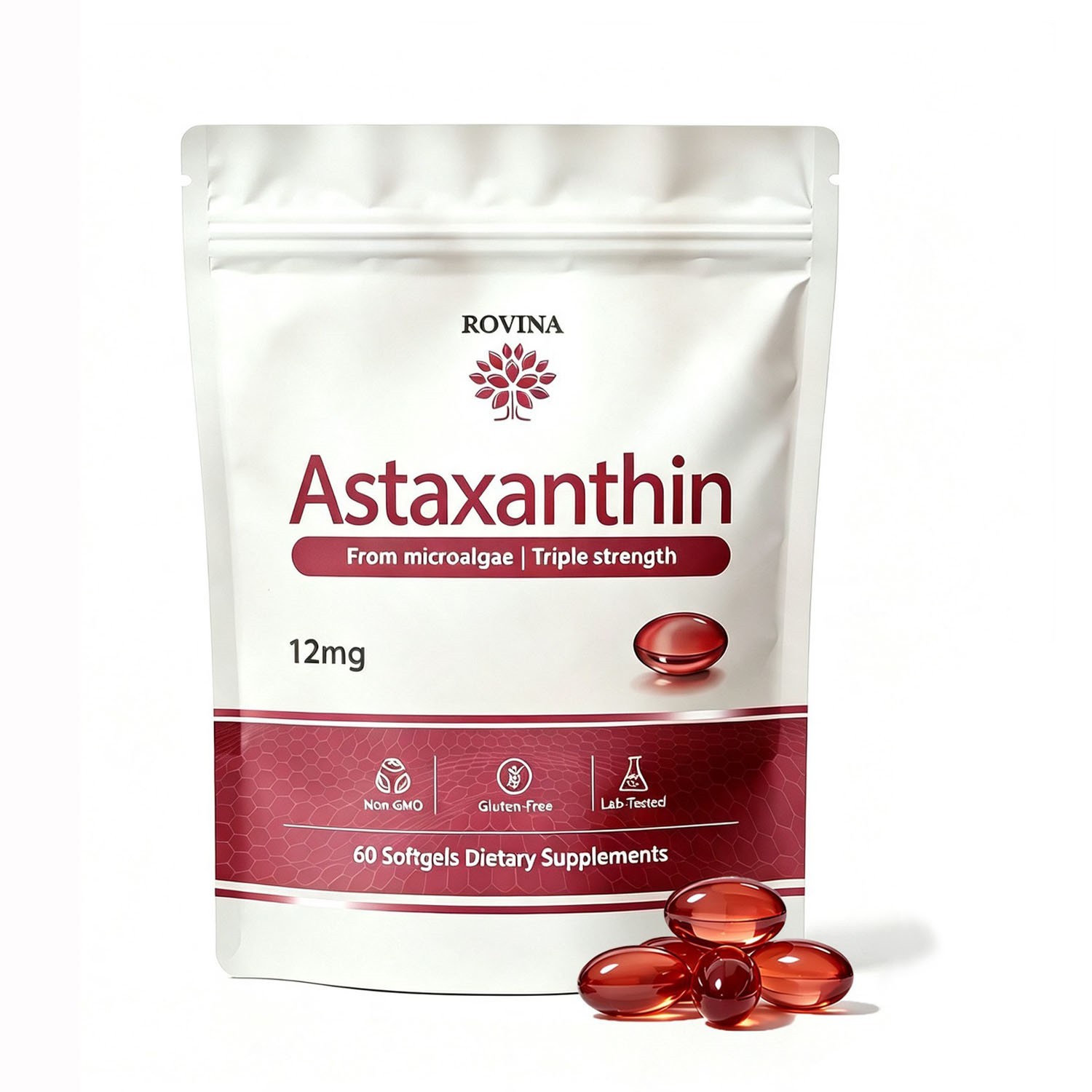 ROVINA Astaxanthin 12mg Softgels from Microalgae, Triple Strength Antioxidant US