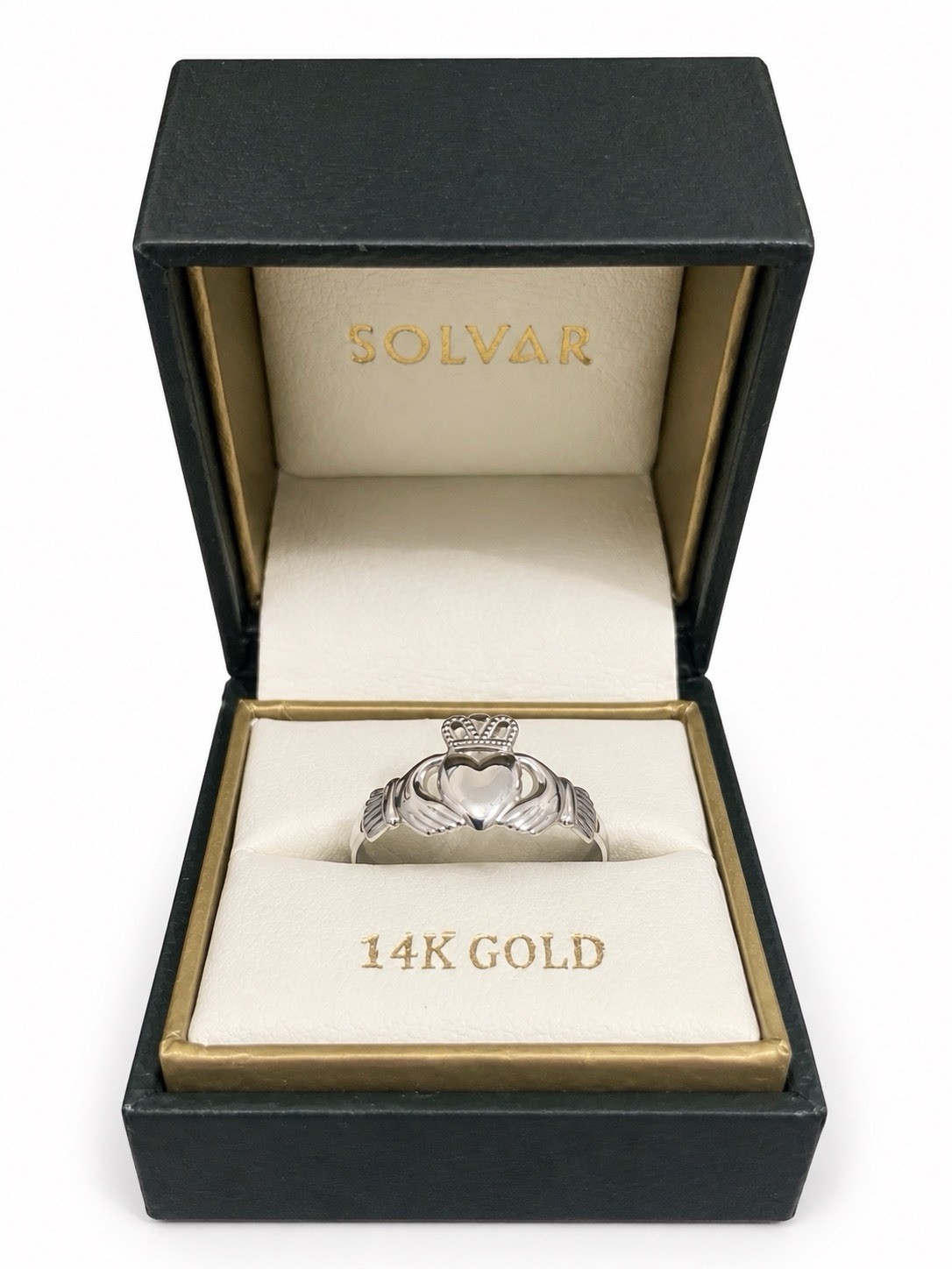 14k White Gold Polished Claddagh Ring Size 9 By Solvar Authentic Irish Jewelry