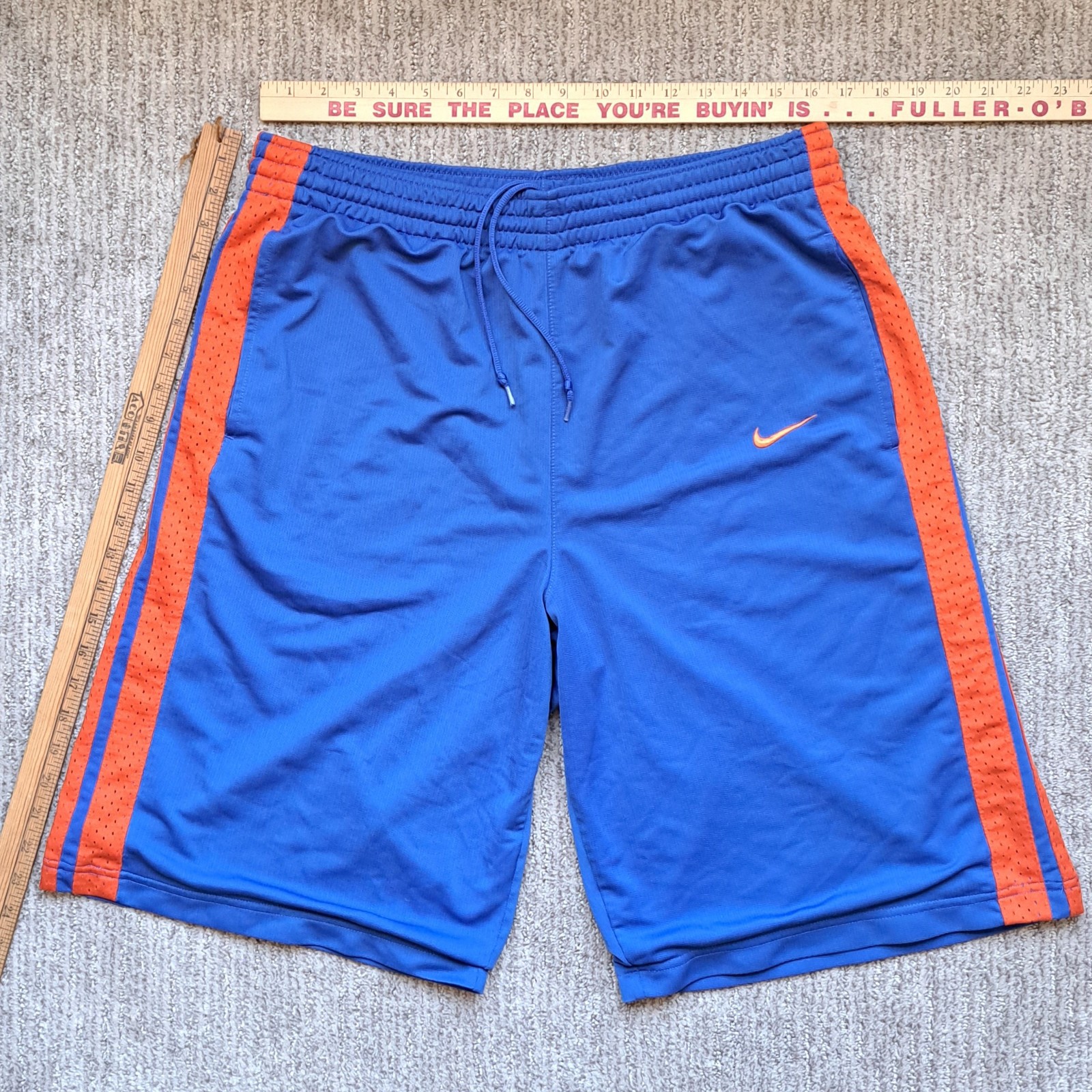 Vintage Nike Basketball Shorts Baggy Loose Mens Large Blue Orange Stripes Knicks