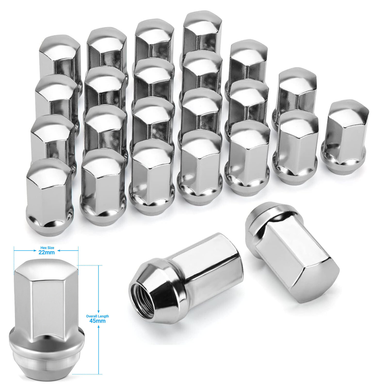 24x Chrome Chevy Factory Lug Nuts M14x1.5 Silverado Tahoe Suburban Colorado