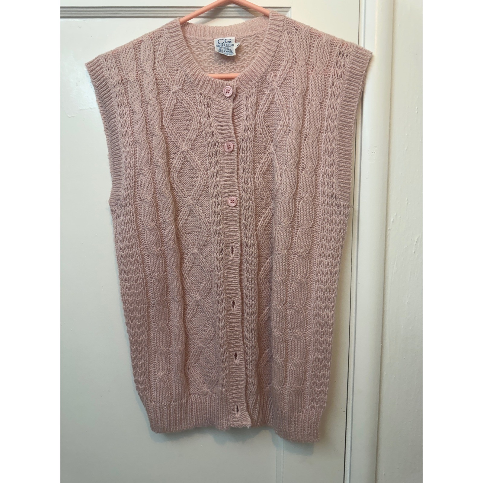 Career Guild Vintage Mohair Blend Cable Knit Sweater Vest Pink Small Sleeveless