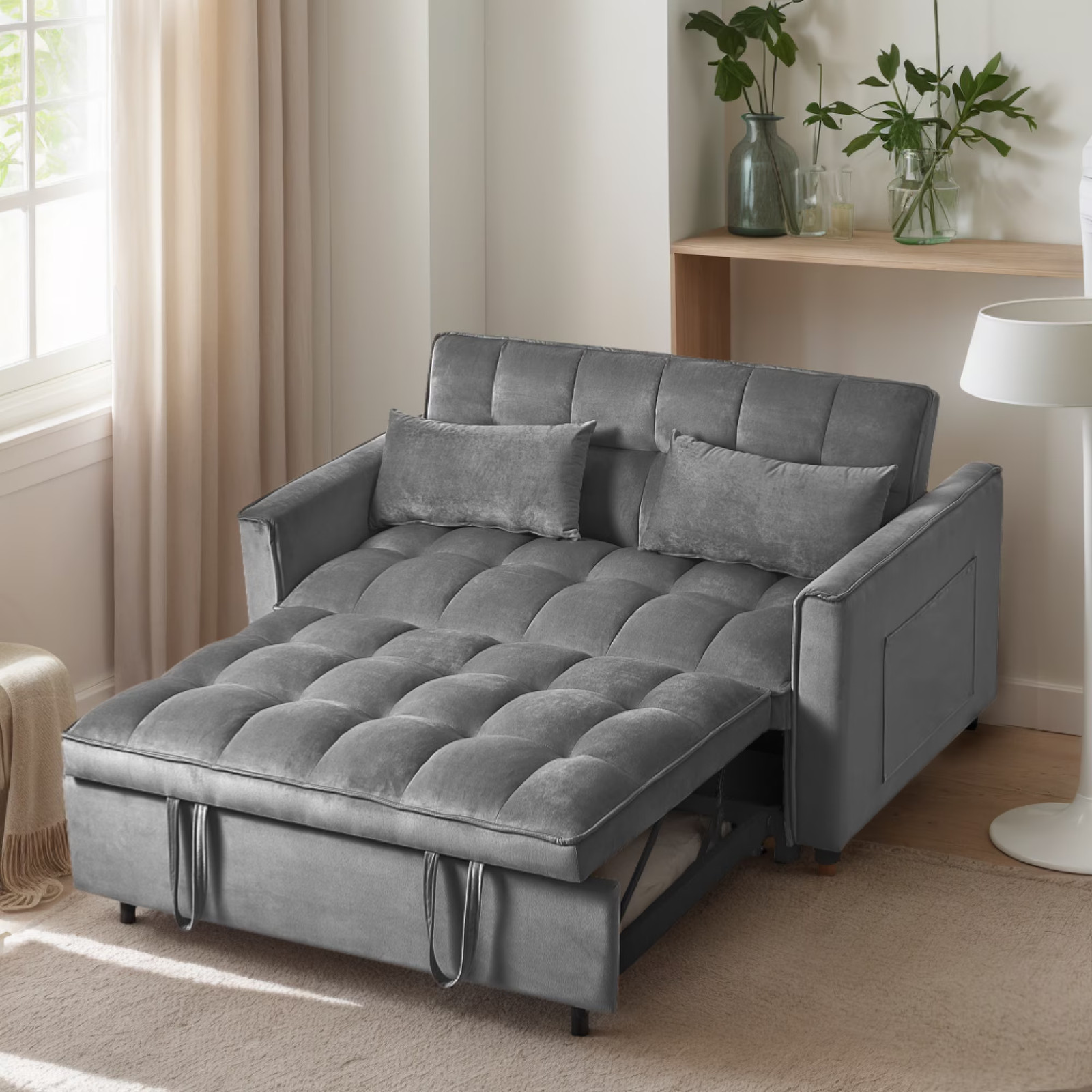 Convertible Sofa Bed 3-In-1 Sleeper Sofa Pull Out Futon Couch Loveseat Dark Gray