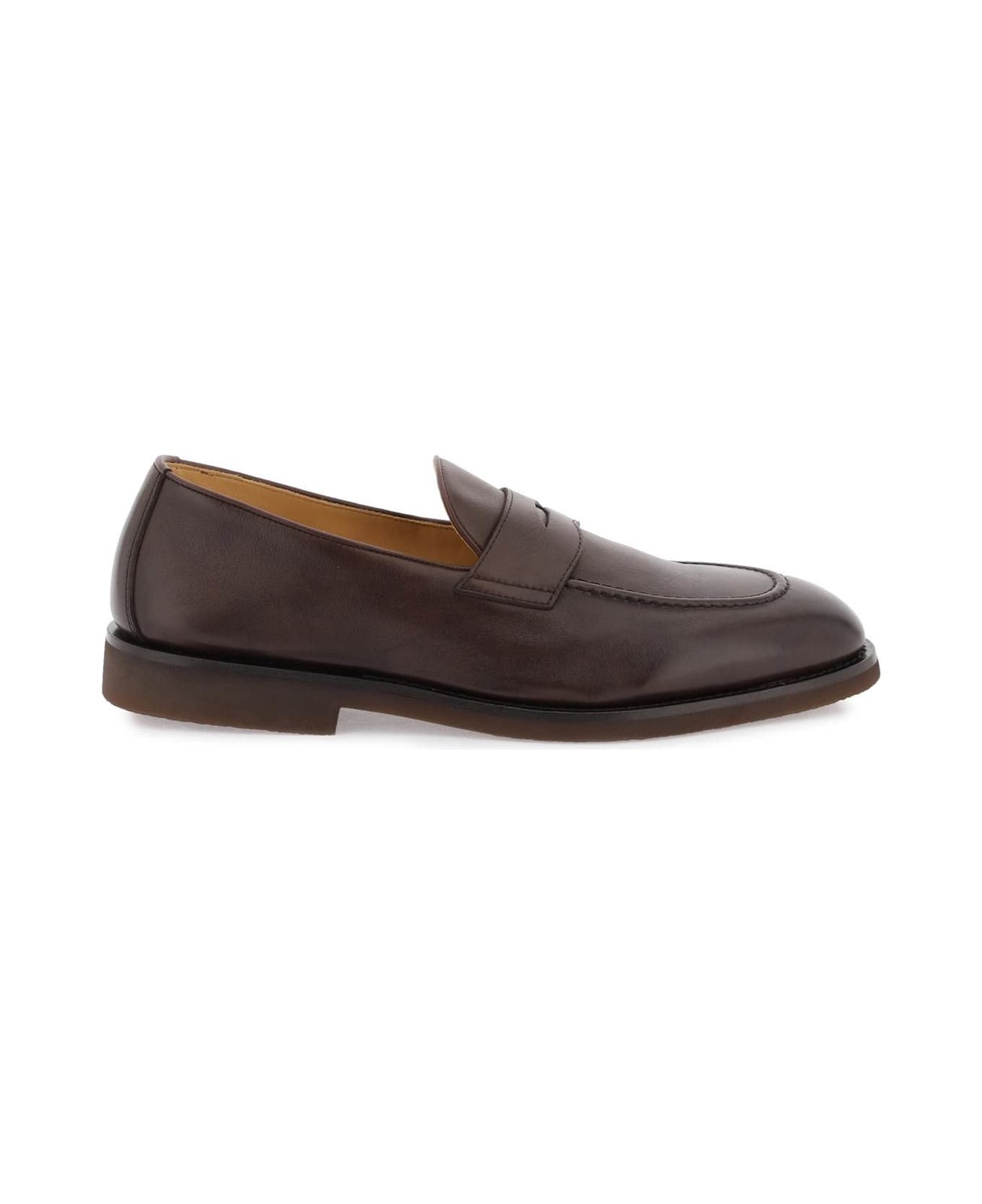 BRUNELLO CUCINELLI MEN\'S DARK BROWN LEATHER LOAFERS MSRP $1210 SIZE 43