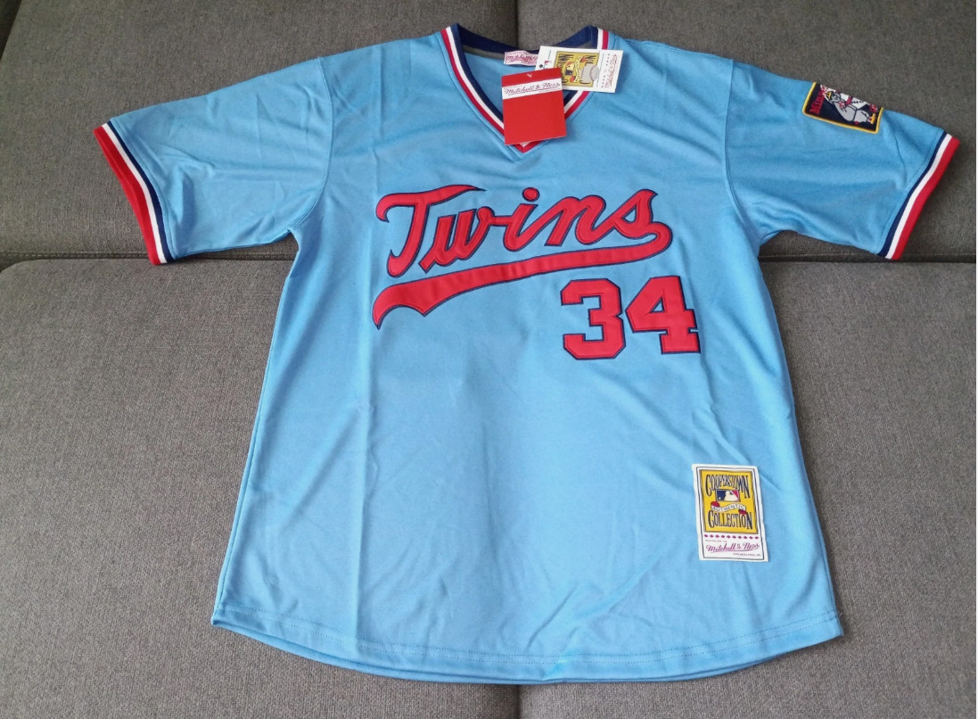 NWT Mens Kirby Puckett #34 Minnesota Twins Blue Stitched Baseball Jersey S-3XL