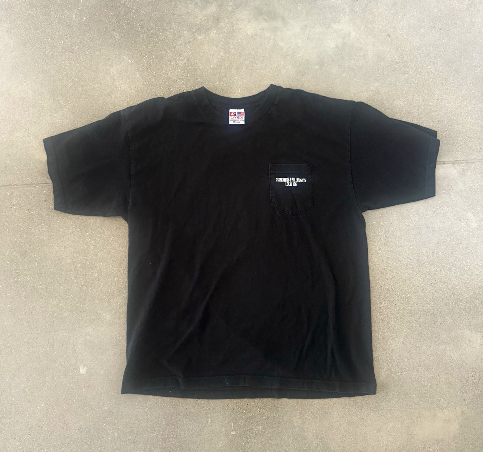 Bayside Mens 2XL Black Preshrunk Cotton Knit Graphic Pocket Crew T-Shirt Bayside Mens 2XL Black Preshrunk Cotton Knit Graphic Pocket Crew T-Shirt