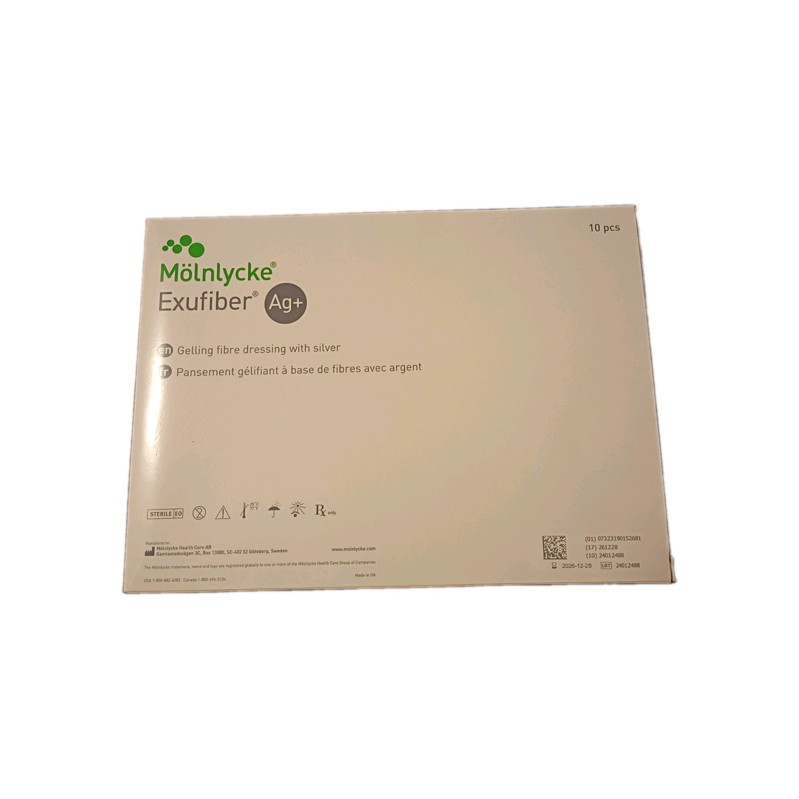 Mölnlycke Exufiber Gelling Gelling Fibre Dressing silver  6x6 Sterile 10ct