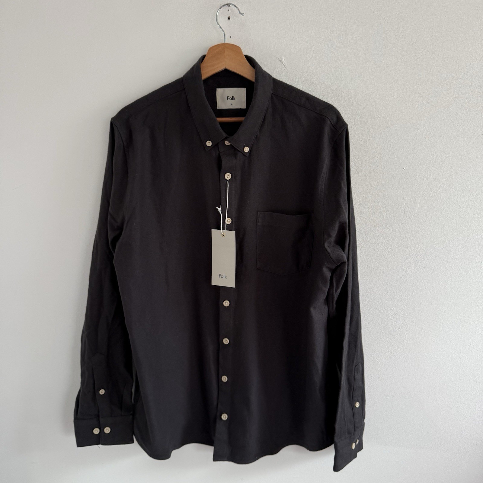 Folk Bobby Button Down Shirt Mens XL Extra Large Washed Black Long Sleeve BNWT