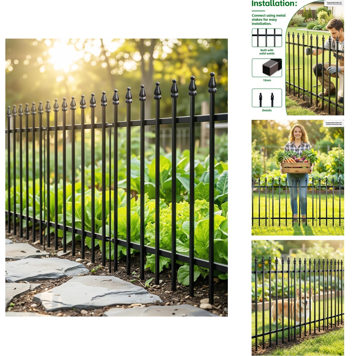 ARIFARO 5 Panel Metal Garden Fence 32\ ARIFARO 5 Panel Metal Garden Fence 32\