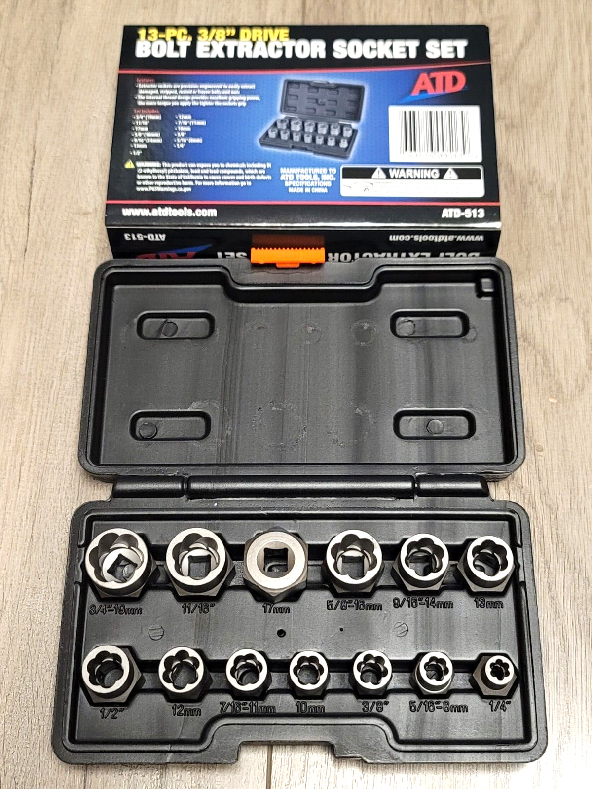 ATD 13pc 3/8 dr Ext Damaged Bolt Extractor Twist Socket Set SAE & Metric #513