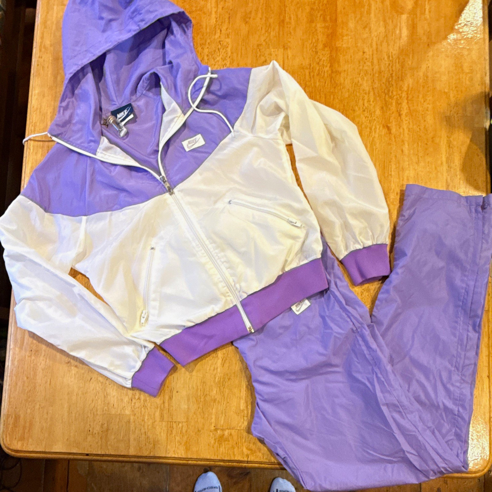 Vtg 80s NIKE Windbreaker Tracksuit Mint Two Piece Set Purple White Hood S Small
