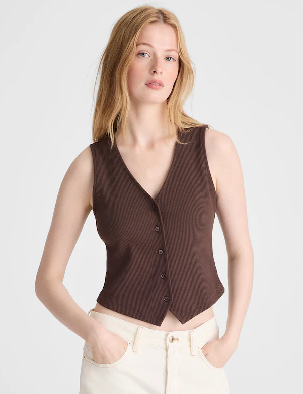 New Hot Sale Madewell Women Ribbed V-Neck Vest - Bark brown New Hot Sale Madewell Women Ribbed V-Neck Vest - Bark brown
