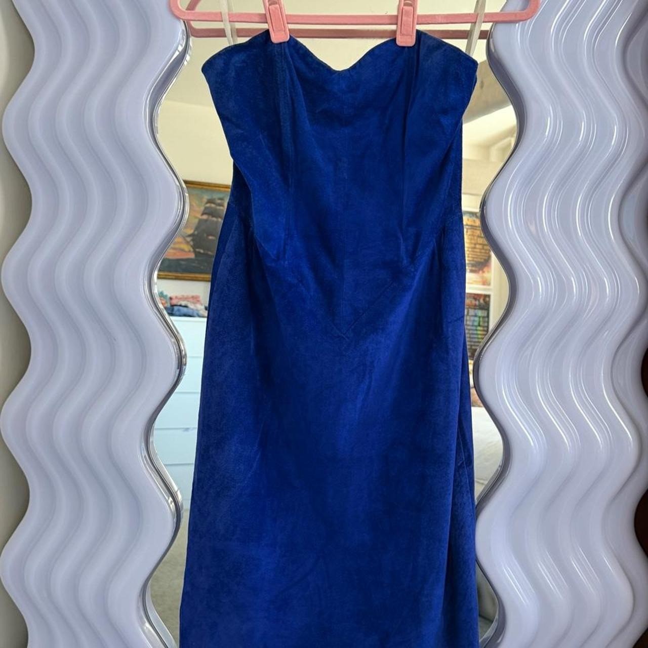 Vintage Firenze Santa Barbara Cobalt Blue Suede Leather Strapless Dress Medium Vintage Firenze Santa Barbara Cobalt Blue Suede Leather Strapless Dress Medium