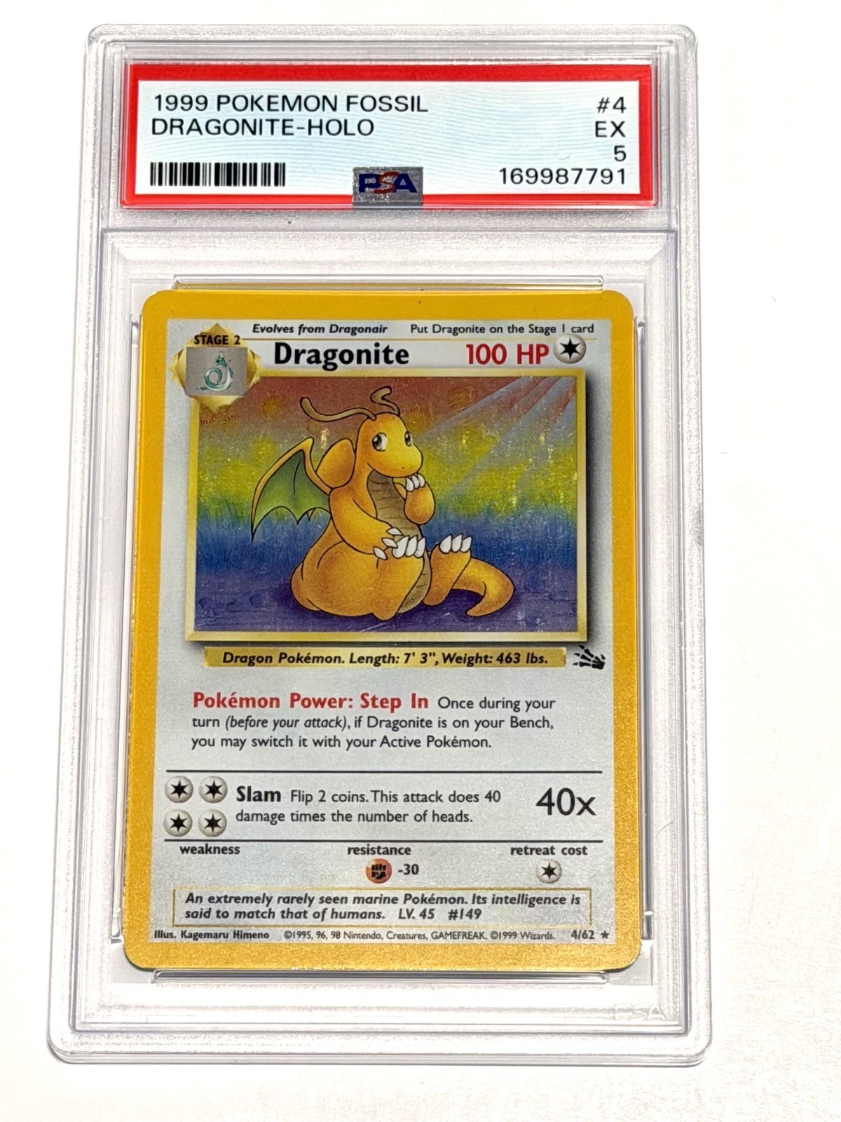 1999 Pokemon Fossil Dragonite Holo 4/62 Unlimited PSA 5 Excellent