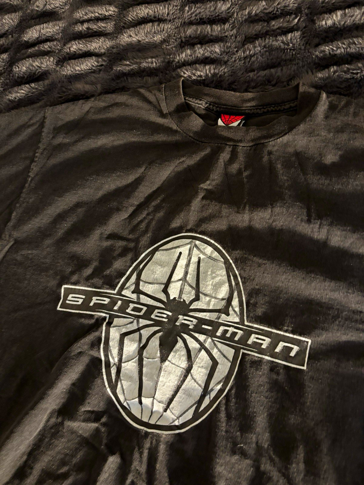Spider-Man Movie Promo Vintage Logo Graphic Black Tee, Men’s L Preshrunk 2002
