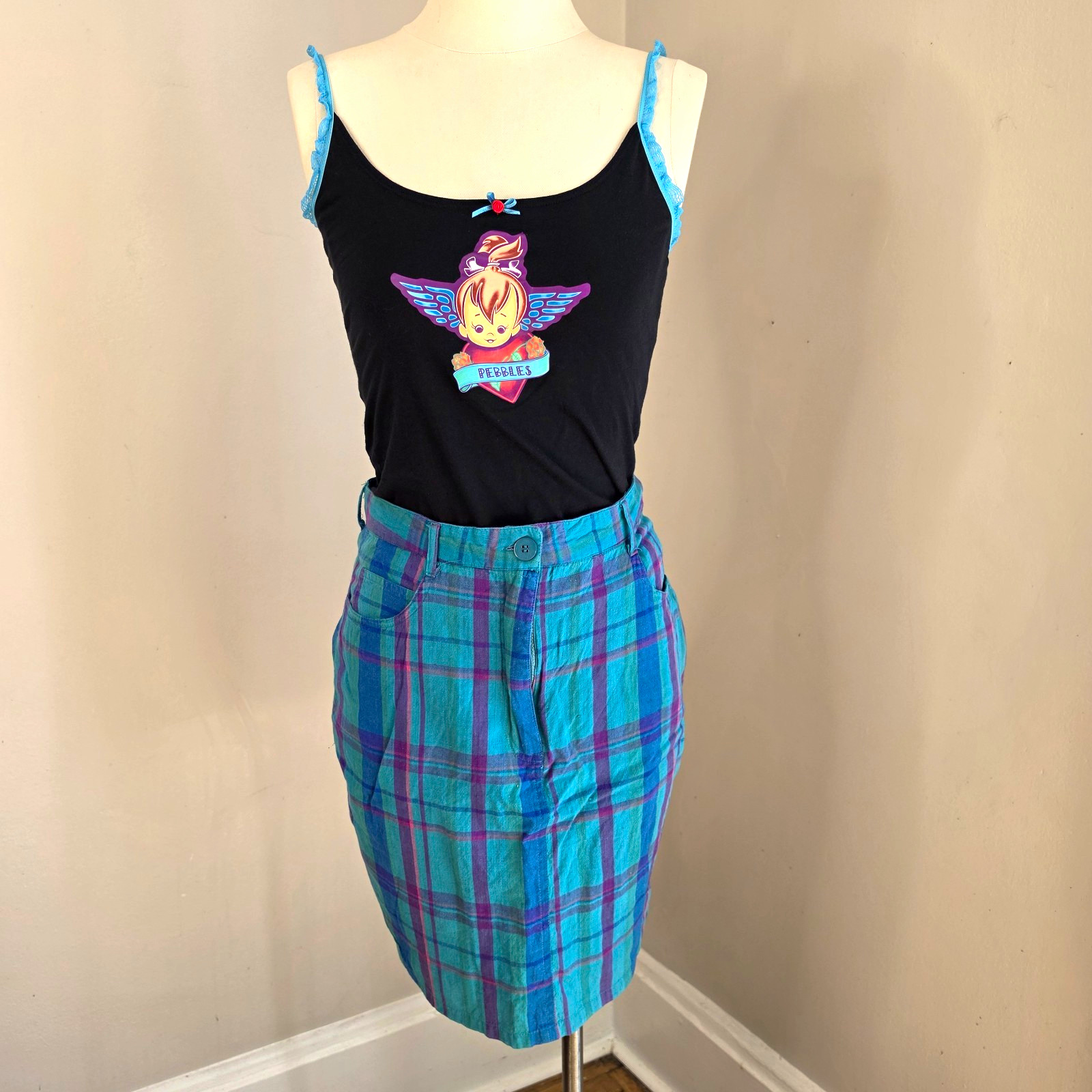Vintage Y2K Hannah Barbera Pebbles Flintstone Graphic Lace Cami Baby Top S