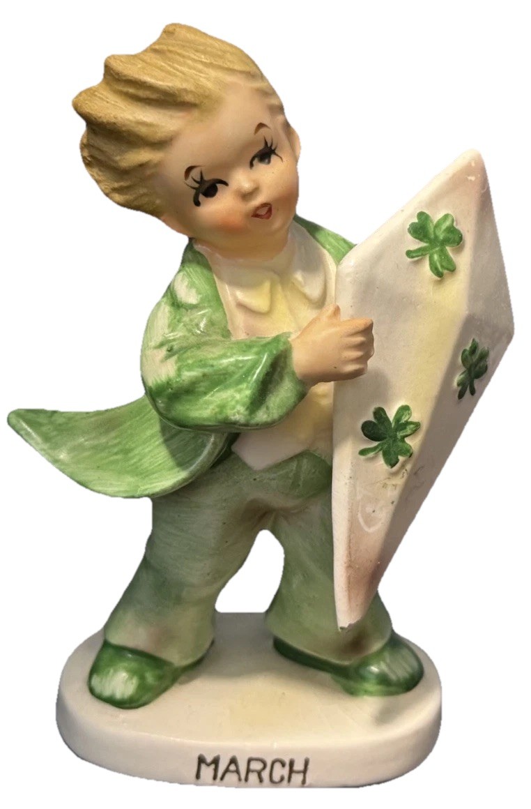 Vintage Japan Lefton\'s March Boy w St Patrick\'s Day Shamrock Kite Japan Read