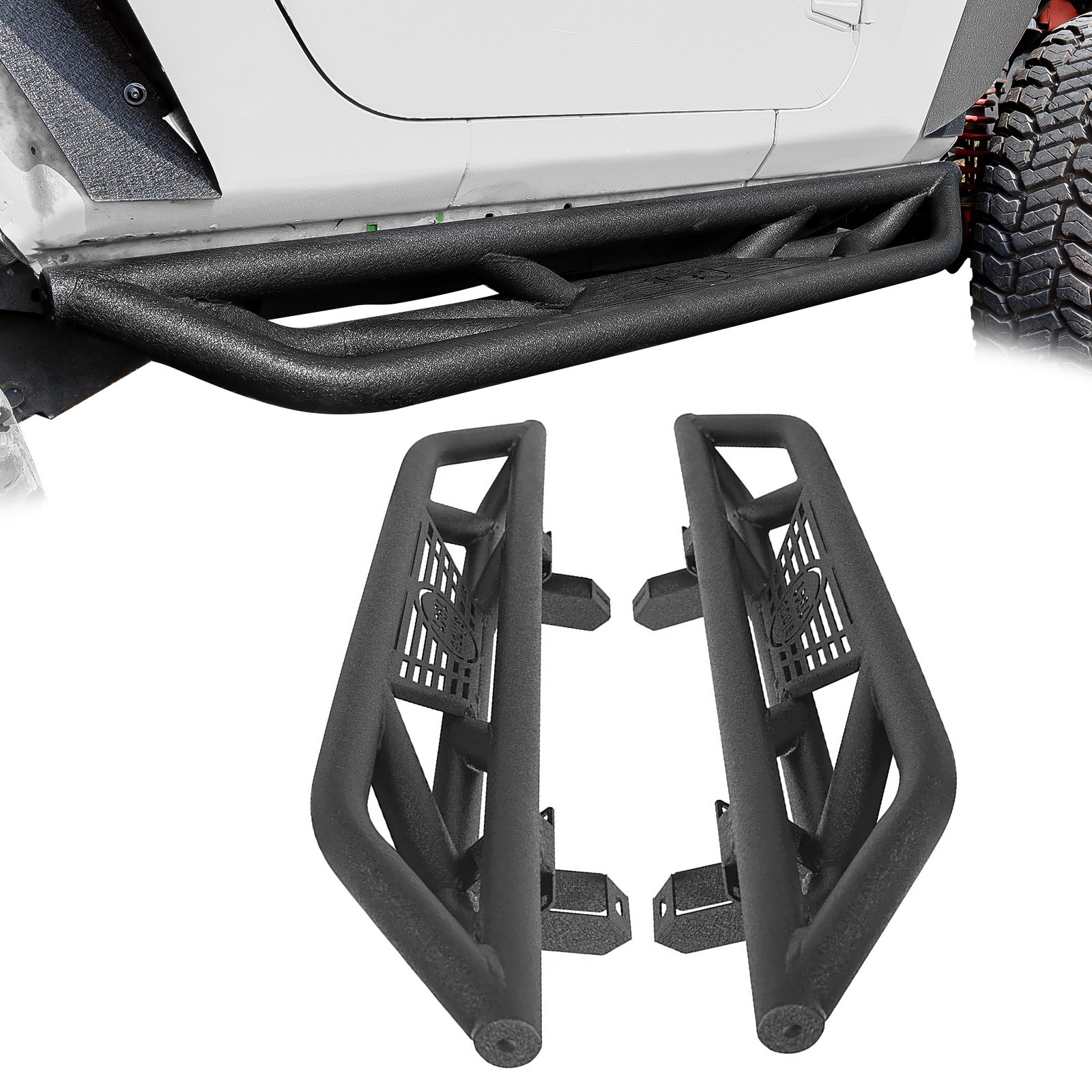 For 2018-2025 Jeep Wrangler JL 2 Door Steel Running Boards Nerf Bars Side Steps