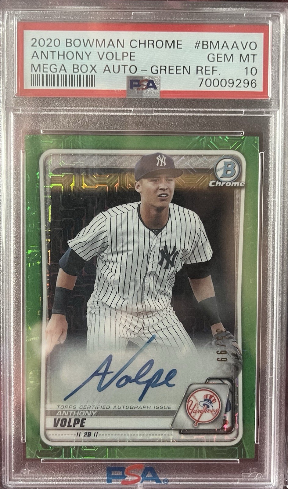 2020 Bowman Chrome Mega Box Green Refractor Anthony Volpe RC Auto 35/99 PSA 10
