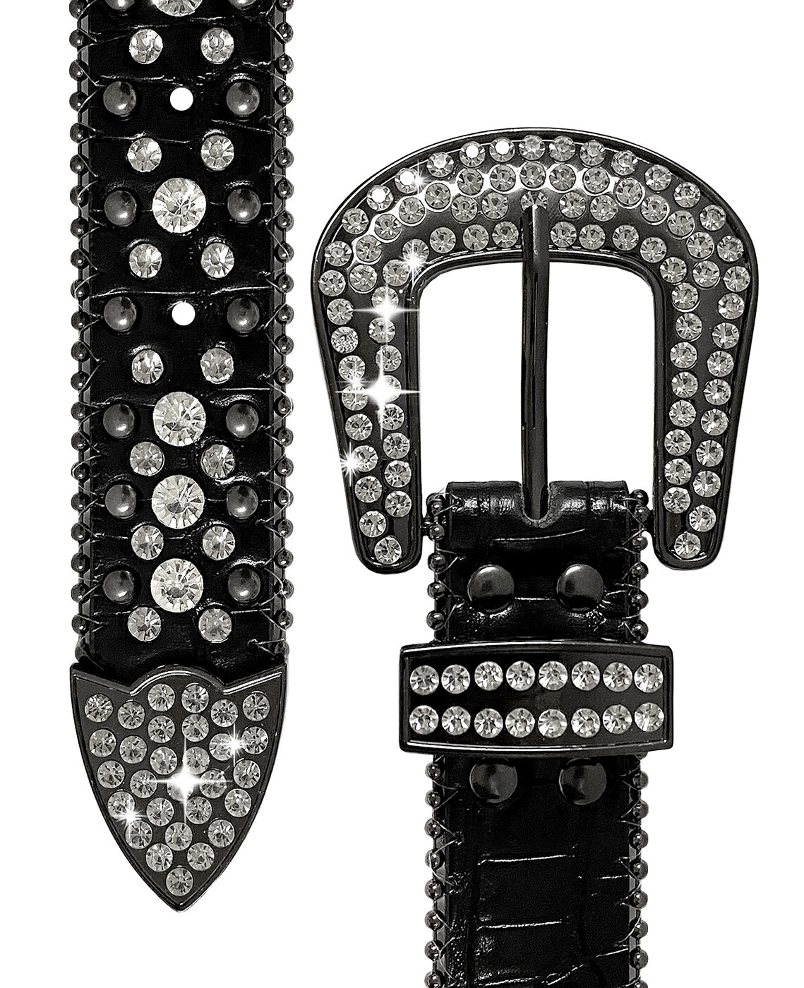 35158 Rhinestone Belts Western Bling Crystal Studded Leather Belt 1-3/8\