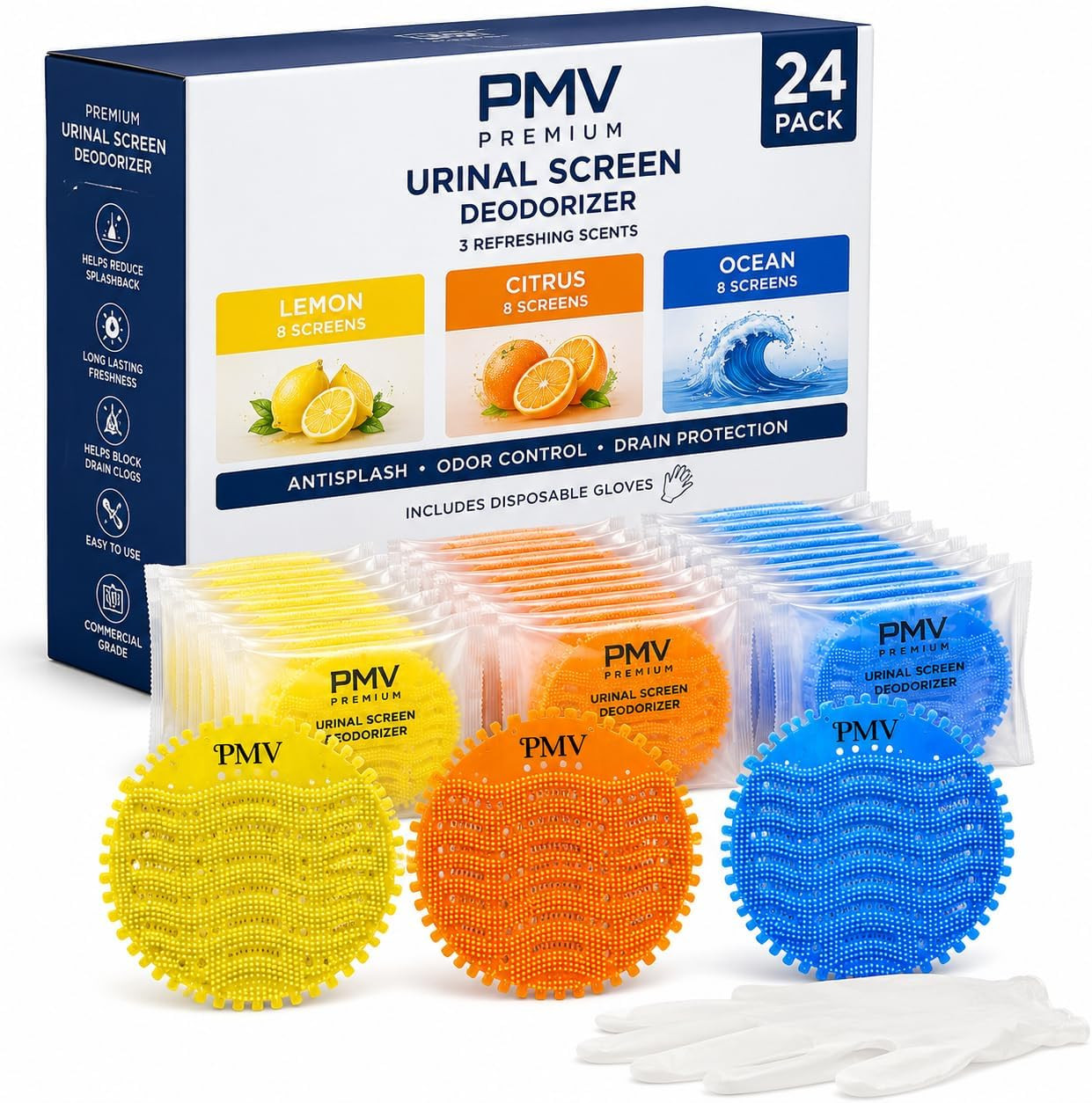 Urinal Screen Deodorizer, 24 Pack Anti-Splash Urinal Screens with 24 Disposable