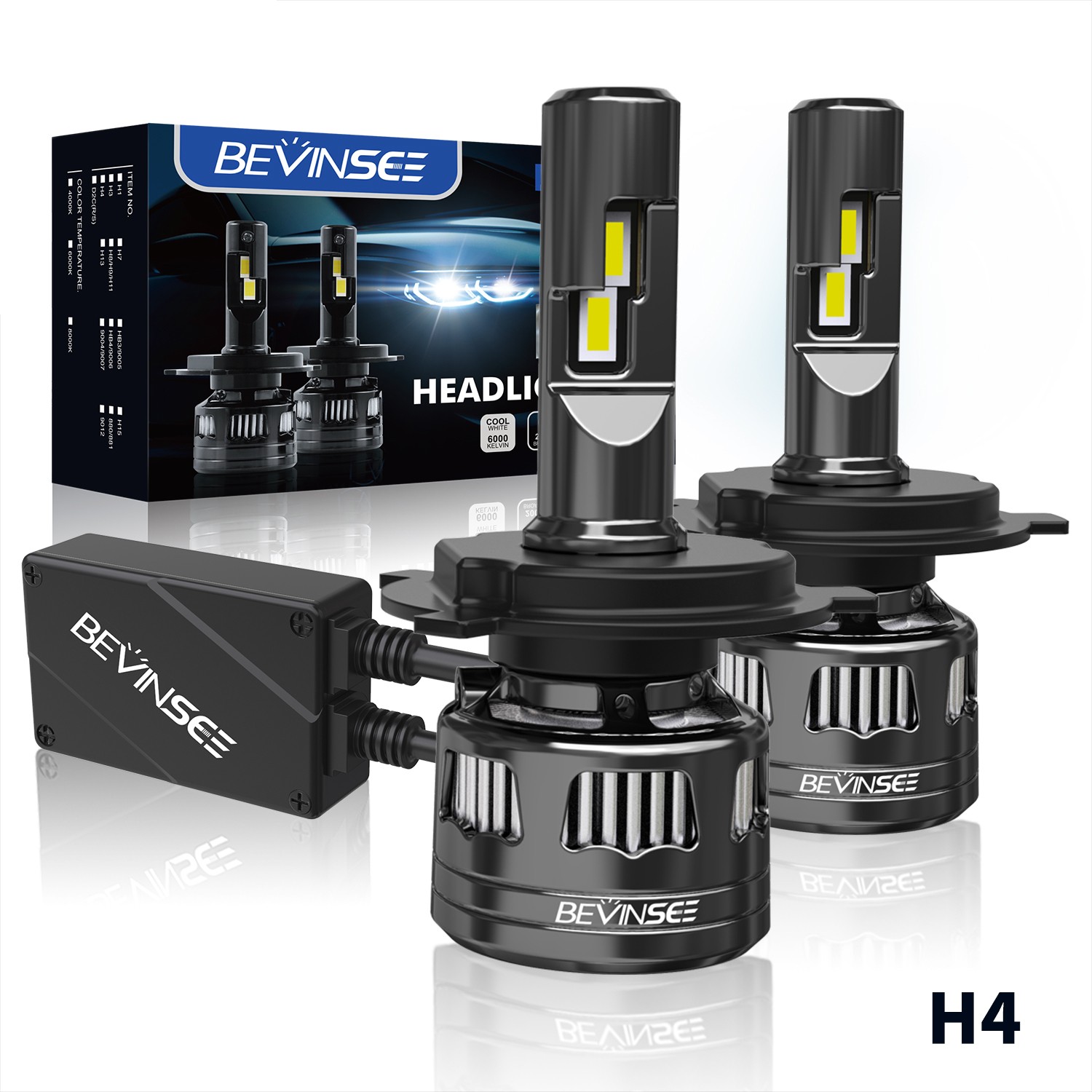 BEVINSEE 2x H4 9003 LED Headlights Bulbs Hi/Low Beam 120W 22000LM 6000K White BEVINSEE 2x H4 9003 LED Headlights Bulbs Hi/Low Beam 120W 22000LM 6000K White