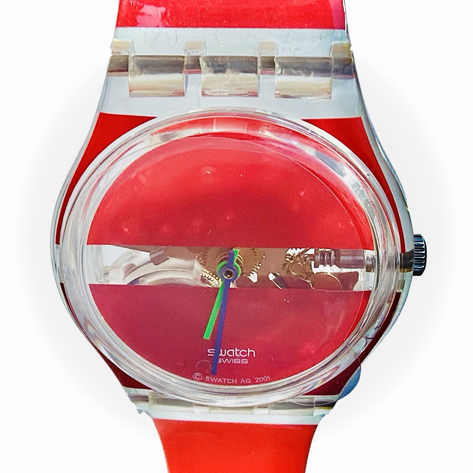 Swatch Watch Red Painted Time GK377 2002 Standards 34mm Design By Stephen Dean