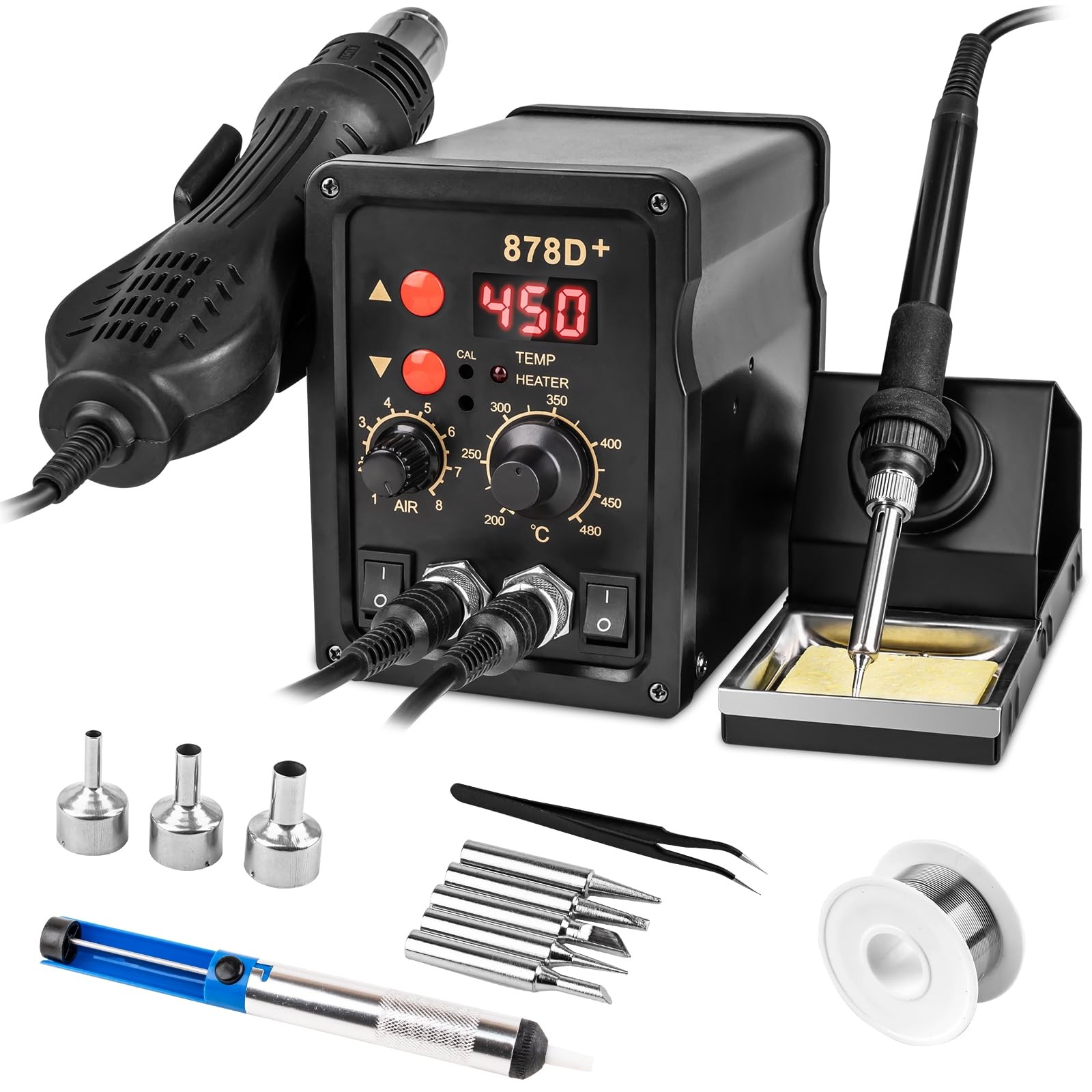 2 in 1 Hot Air Rework Soldering Iron Station Kit, Precision Circuit Board Solder 2 in 1 Hot Air Rework Soldering Iron Station Kit, Precision Circuit Board Solder