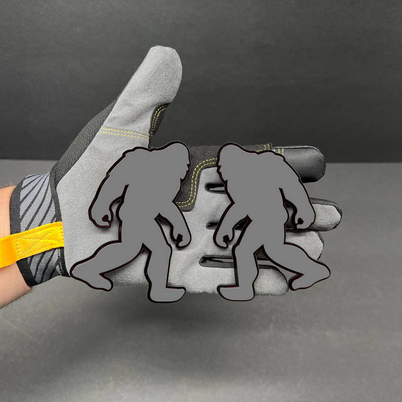 2X Sasquatch BigFoot Gray on Black Alpha Squatch Emblem Yeti fender badges