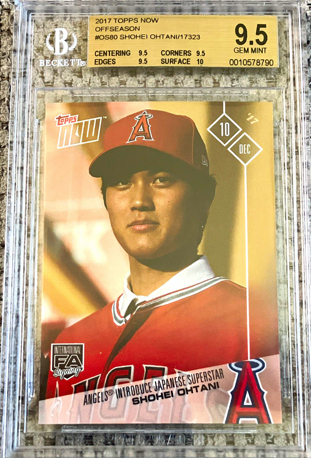 Topps 2017 Topps Now Offseason Shohei Ohtani RC Insert #OS-80 BGS 9.5 Topps 2017 Topps Now Offseason Shohei Ohtani RC Insert #OS-80 BGS 9.5